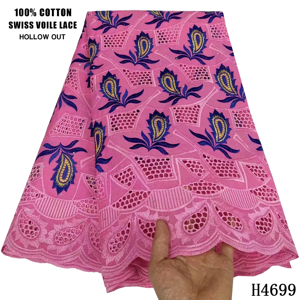 

5 Yards Hoh Lace Fabric Swiss Voile Lace 2021 High Quality Embroidered African Cotton Lace Fabrics Popular Dubai Style F4699