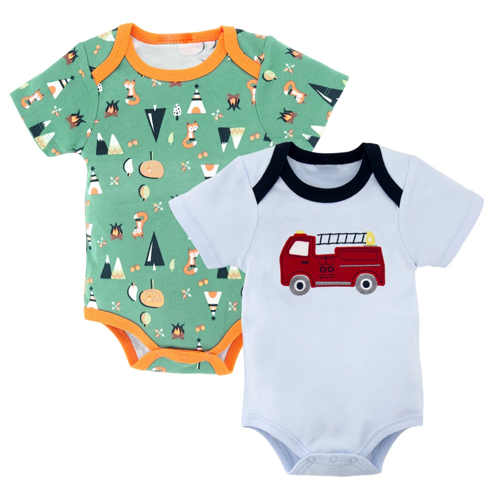 

2pcs /Set Summer Baby Clothes Soild Cotton Cartoon Car Infant Boy Girl Bodysuit Bebe Romper Одежда Для Новорождëных Kid Jumpsuit