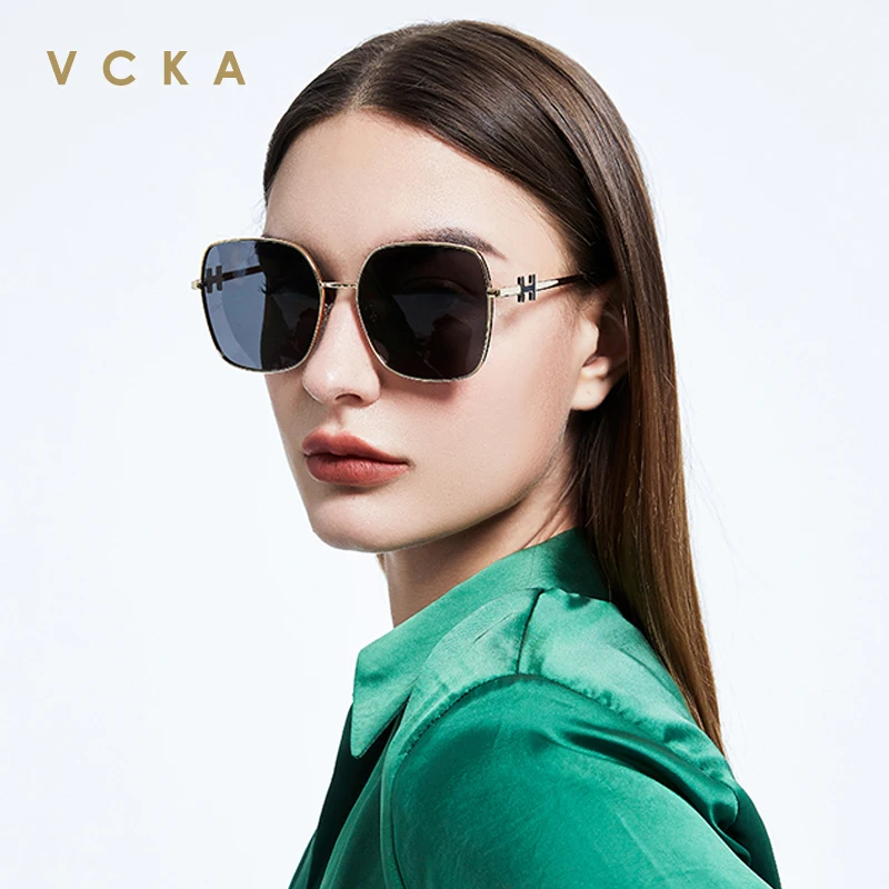 

VCKA 2022 Новые поляризационные женские солнцезащитные очки в большой квадратной оправе модные брендовые солнцезащитные очки UV400 зеркальные а...