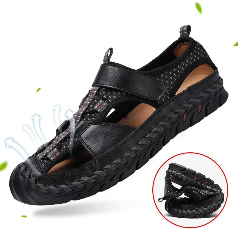 

Summer Men's Sandals Genuine Leather Outdoor Summer Handmade sandals Men slippers Shoes Men Beach Breathable Casual Shoes