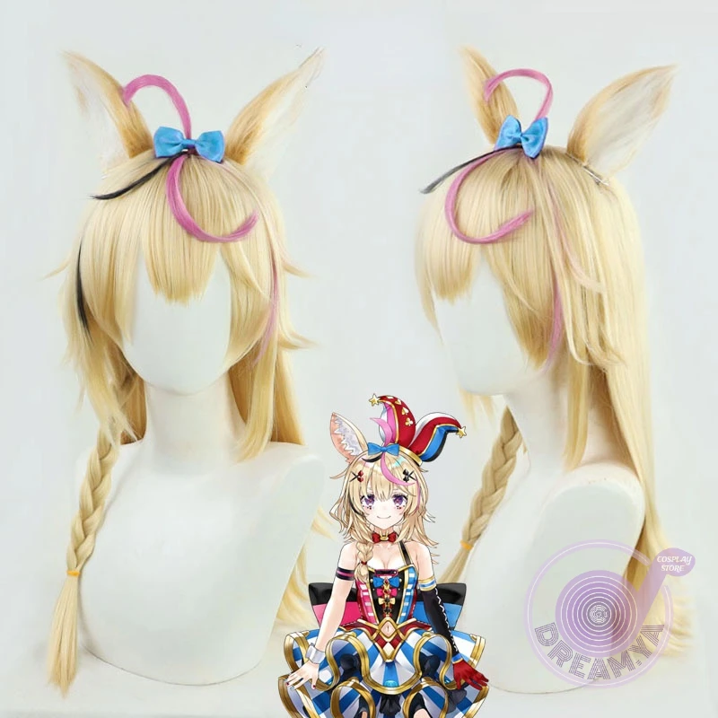 

Omaru Polka Vtuber Cosplay Wig Blonde Golden Braided Long Straight Youtuber Lolita Synthetic Hair Halloween Party + Wig Cap
