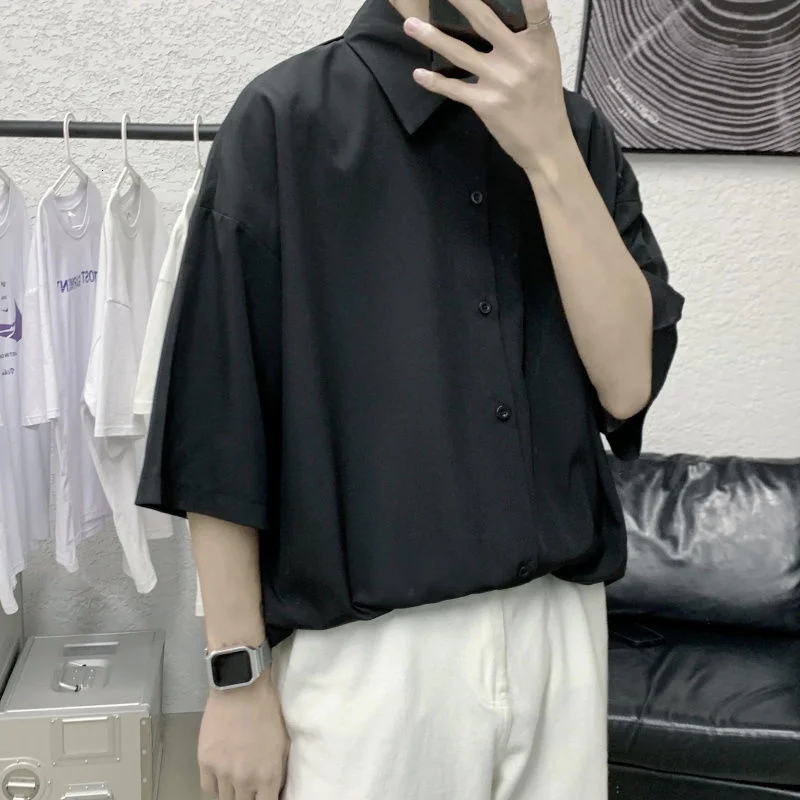 

Летняя Однотонная рубашка из ледяного шелка, мужские корейские повседневные рубашки, мужские формальные рубашки, мужские Модные свободные ...