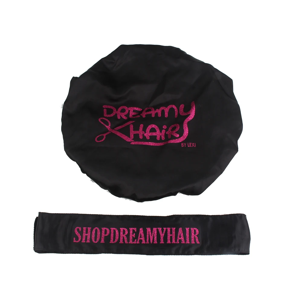 Logo Custome 2 слоя атласные шелковые спальные бонеты, фронтальная повязка на голову, Завязывающийся галстук, женские накладные волосы для наращивания, парики, капот