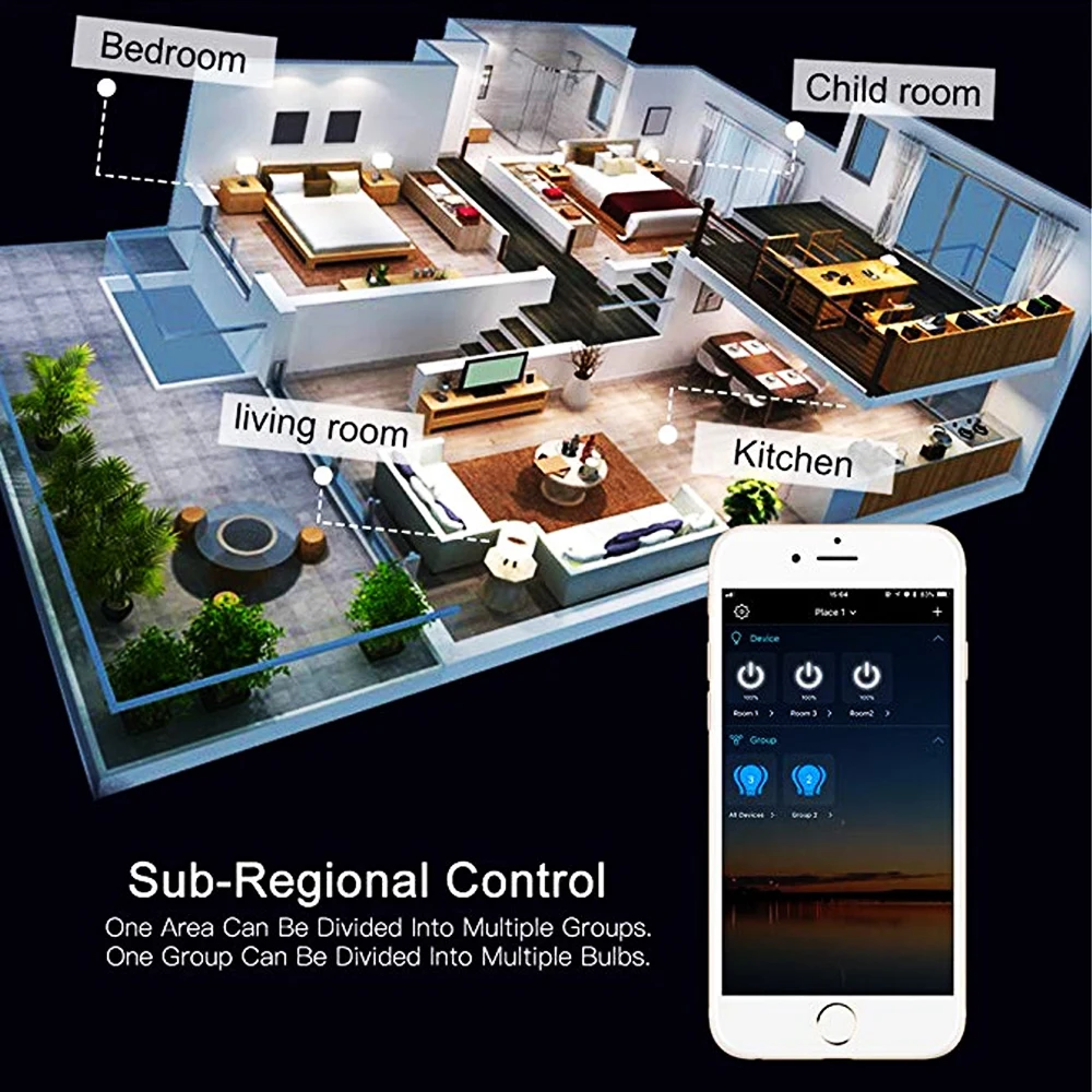 E27 Беспроводная Bluetooth умная RGB волшебная лампа для домашнего освещения с