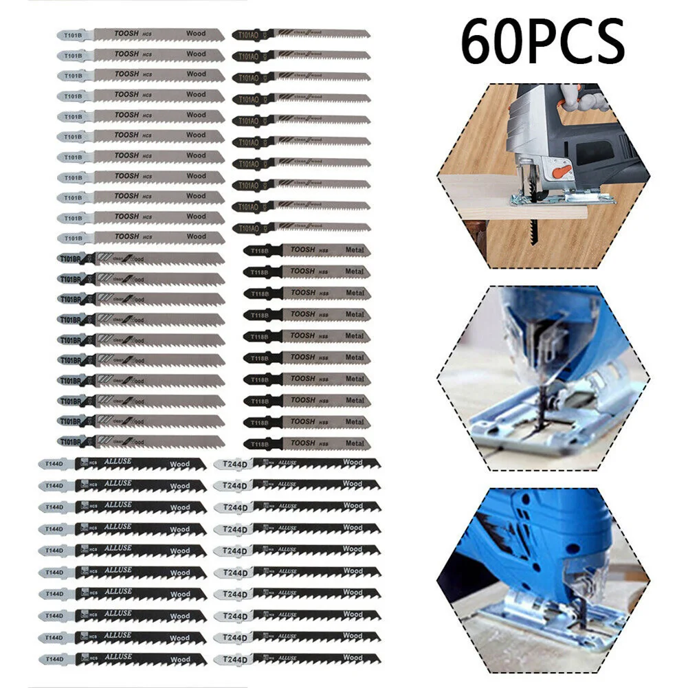 

60pcs Jig Saw Blade Jigsaw Blades Set Metal Wood Assorted Blades Woodworking T144D/T244D/T118A/T111C/T111D/T101D For Wood