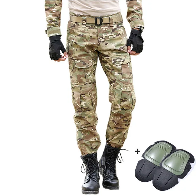 With knee pads Военные тактические брюки мужские камуфляжные Панталоны лягушка брюки карго наколенники рабочие брюки армейские охотники спецназ боевые брюки - Цвет: With knee pads