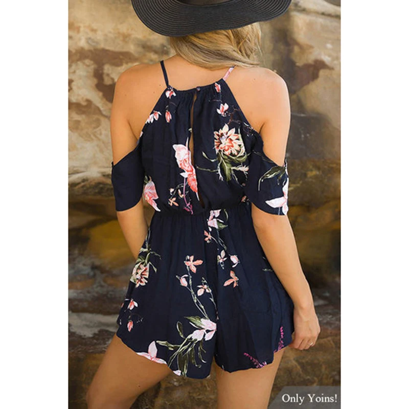 Sexy Halter Shorts Strap Off Shoulder Holiday Print Jumpsuit Wholesale Drawstring Short Sleeve Shorts Belted Short Summer 2021 ruffle strap belted pinafore jumpsuit