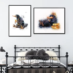 Художественный постер Niffler с акварелью, распечатанным на холсте, Фантастические звери, холщовая живопись с Гарри боутракле, декор для детской комнаты и дома