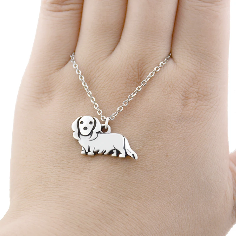 Длинные волосы такса и Doxie собака кулон со щенком ожерелье для женщин из