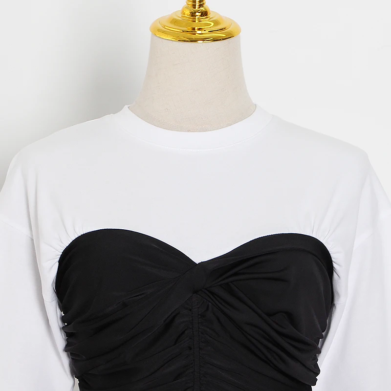 

VGH Casual Patchwork Women T Shirt O Neck Short Sleeve Tunic Hit Color Elegant T-shirts For Female Fashion Clothes 2020 Tide