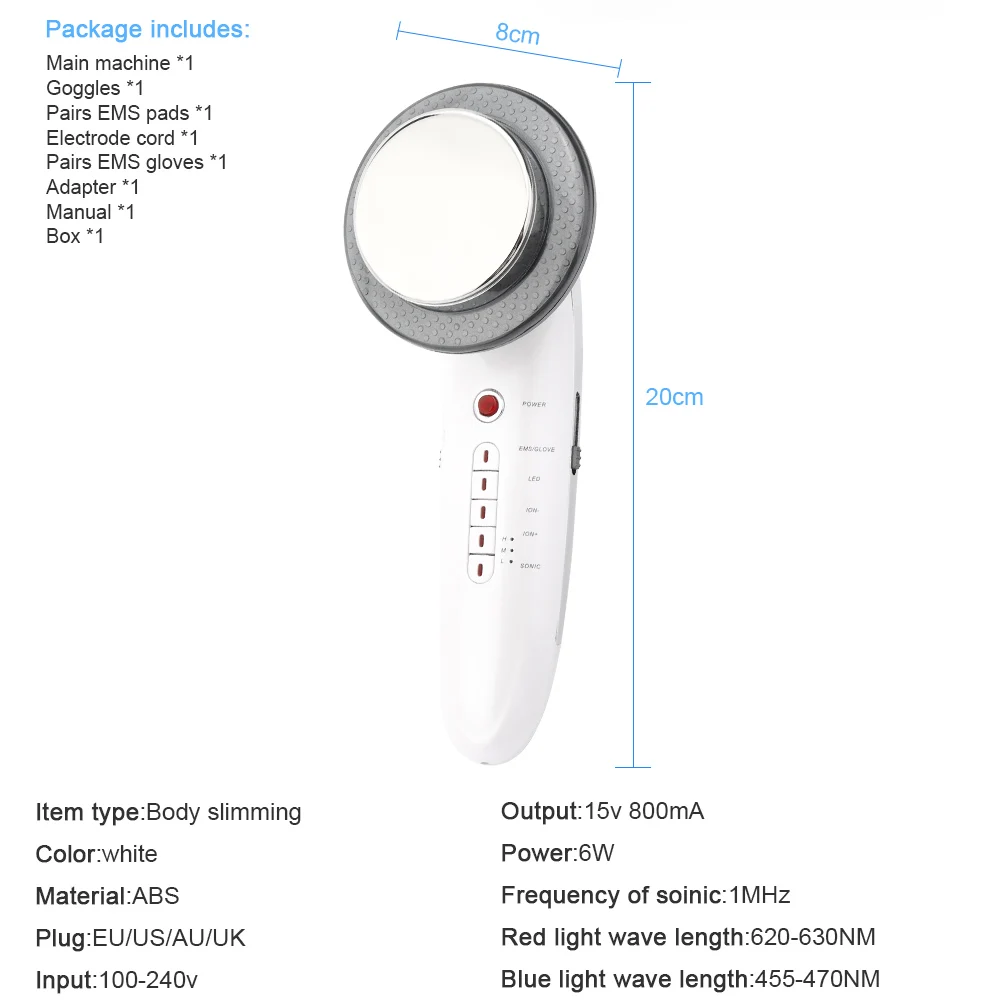 6 In 1 EMS Ultrasonic Body Slimming Loss Weight Anti Cellulite Massage Fat Burner Infrared Therapy Facial Machine | Красота и