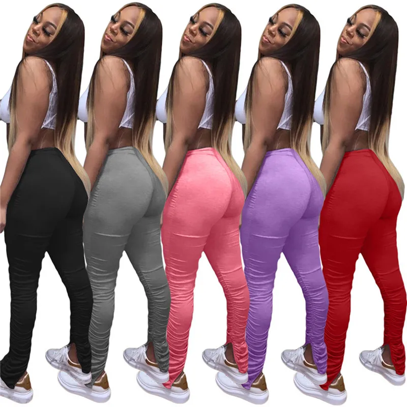 

Split Ruched Stacked Sweatpants Women Leggings Plus Size Pleated Bodycon Pants With Pockets Workout Trousers