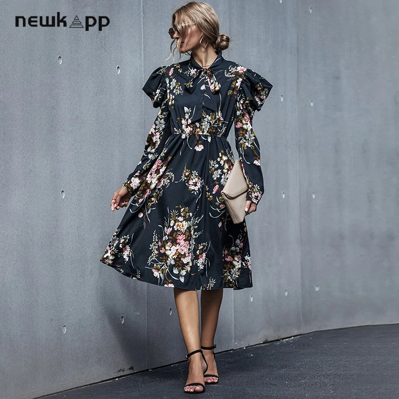 Женское осеннее Цветочное платье богемная шифоновая рубашка с длинным рукавом