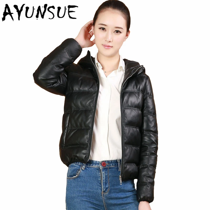 AYUNSUE Genuine Leather Down Jacket Woman Hooded 2020 Winter Jacket Women 100% Real Sheepskin Coat Female Parkas Chaqueta Mujer