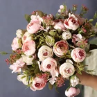 Белые шелковые Чайные розы, искусственные цветы, Свадебный букет невесты, маленькое украшение для дома, высококачественные искусственные цветы, букет роз