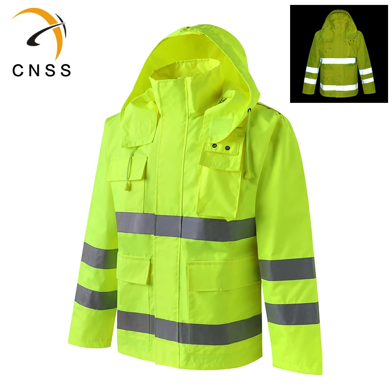 HI VIS Светоотражающий дождевик дорожное строительство экологическая форма плащ водонепроницаемая верхняя куртка с логотипом печать