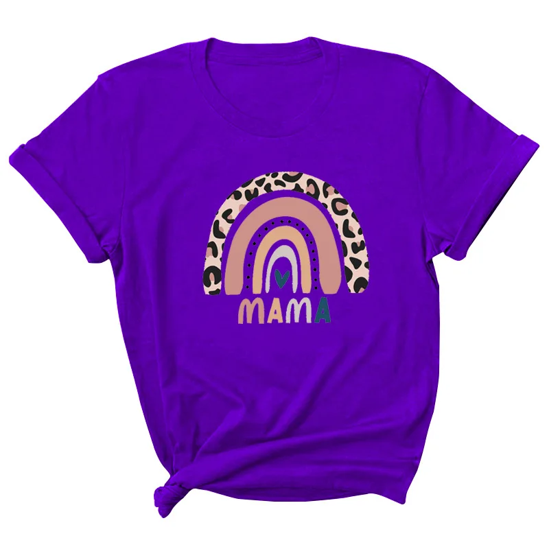 

Leopard Rainbow Mama Letter Print Women T Shirt Short Sleeve O Neck Loose Women Tshirt Ladies Tee Shirt Clothes Camisetas Mujer