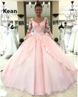 peach quinceanera dresses ball gown applique full sleeve lace up back sweet 16 dresses graduation gown vestidos evening dress