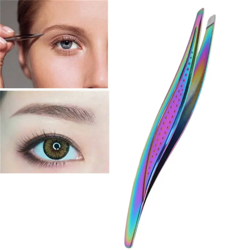 

1Pc Women Rainbow Eyebrow Clips Stainless Steel Flat Tip Eyelash Clip Face Hair Remover Make up Tool
