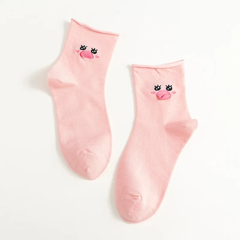

5 Pairs Kawaii Cartoon Woman Socks Cotton with Stereoscopic Animal Mouth Pink Socks Women Funny and Cute B0024