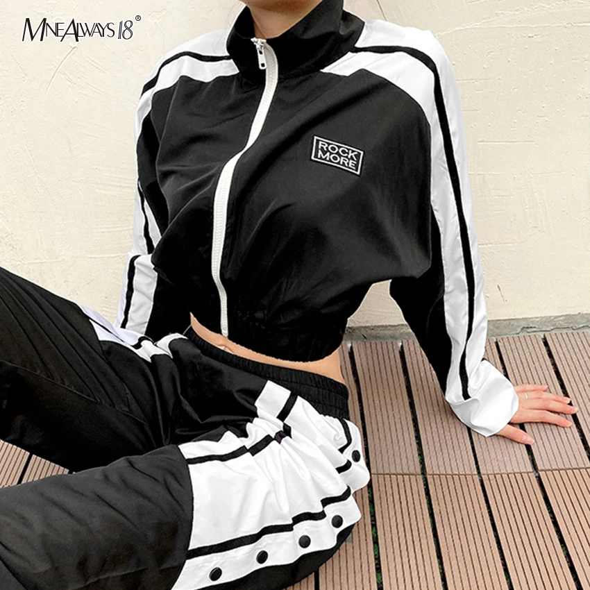 Женское Укороченное пальто Mnealways18 с цветными блоками куртка на молнии в стиле