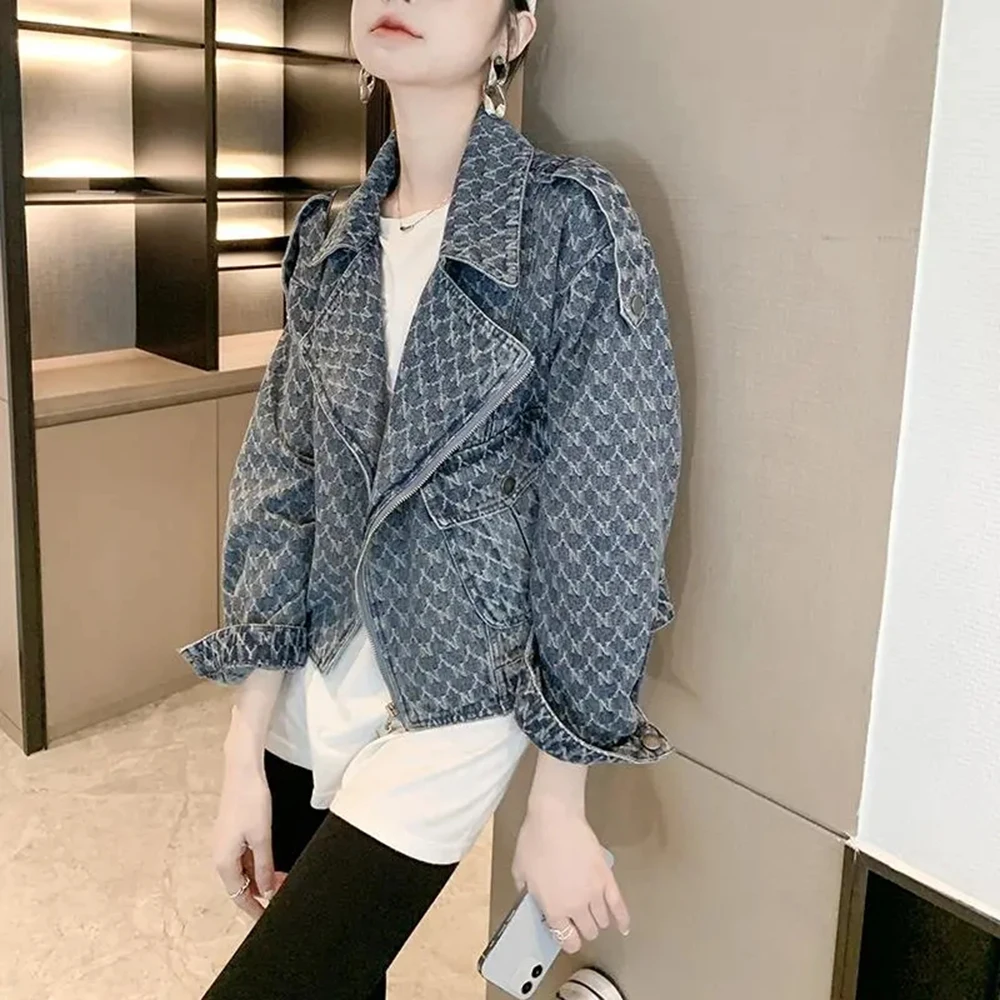 Женская джинсовая куртка с воротником-костюмом винтажная модная и шикарная