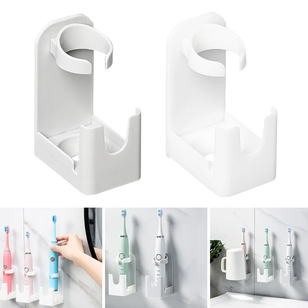 

Toothbrush Rack Wall Mounted Punch Free Tooth Cup Stand Self Adhesive Non Trace Electric Toothbrush Holder for Bathroom