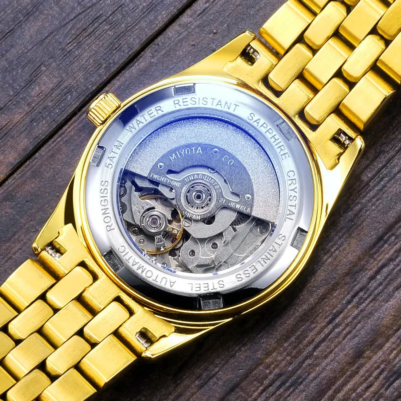 

LUXURY WOMEN WATCH AUTOMATIC MECHANICAL GOLD-PLATED 18K FEMALE CLOCK BRAND GENUINE 100% FASHION DIAMOND BUSINESS LADIES WATCHES