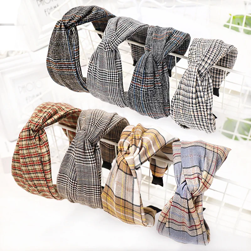 2021 Koren Fashion Plaid Cross Wide Hair Bands Women Turban Headband hoop Girls Accessories Head bands Headdress |