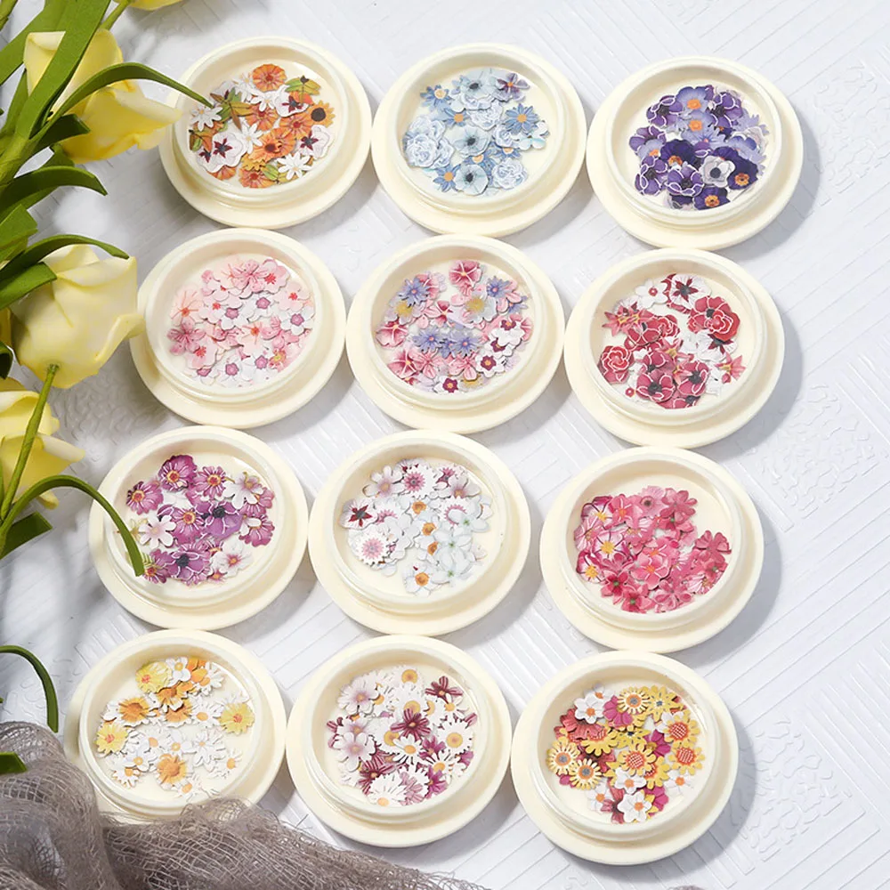 

50pcs/Jar Colorful Nail Art Wood Pulp Paper Pieces Daisy Flowers For Resin Mixed Nails DIY Patch 12 Colors Accessories Jewelry