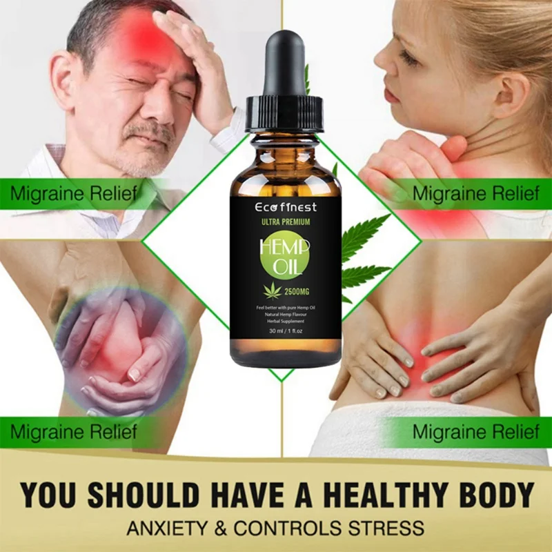 30ml Hemp Seed Oil Essential Natural Anti--Inflammatory Body Skin Care Massage Pain Relief Anti Anxiety With 2500mg | Красота и