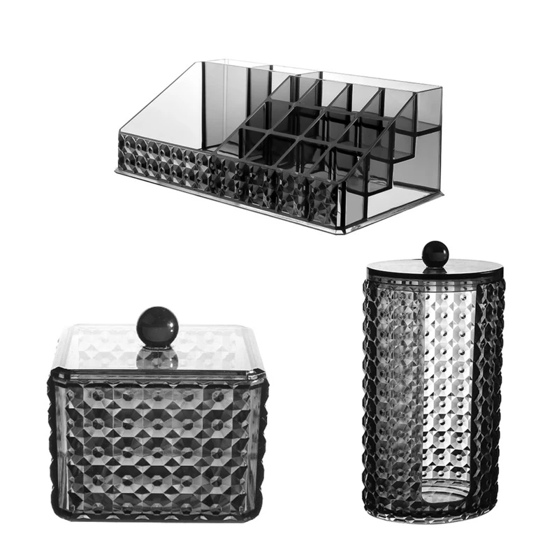 

2022 New Transparent Black Cosmetic Storage Box Cotton Swab Pads Holder Lipstick Jewelry