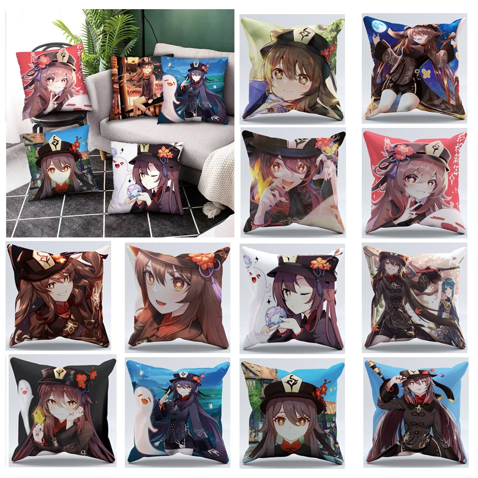 

Hutao, наволочка для подушки Genshin Impact Dakimakura, квадратная наволочка для подушки, декоративный чехол для подушки, защитный чехол для домашнего дек...