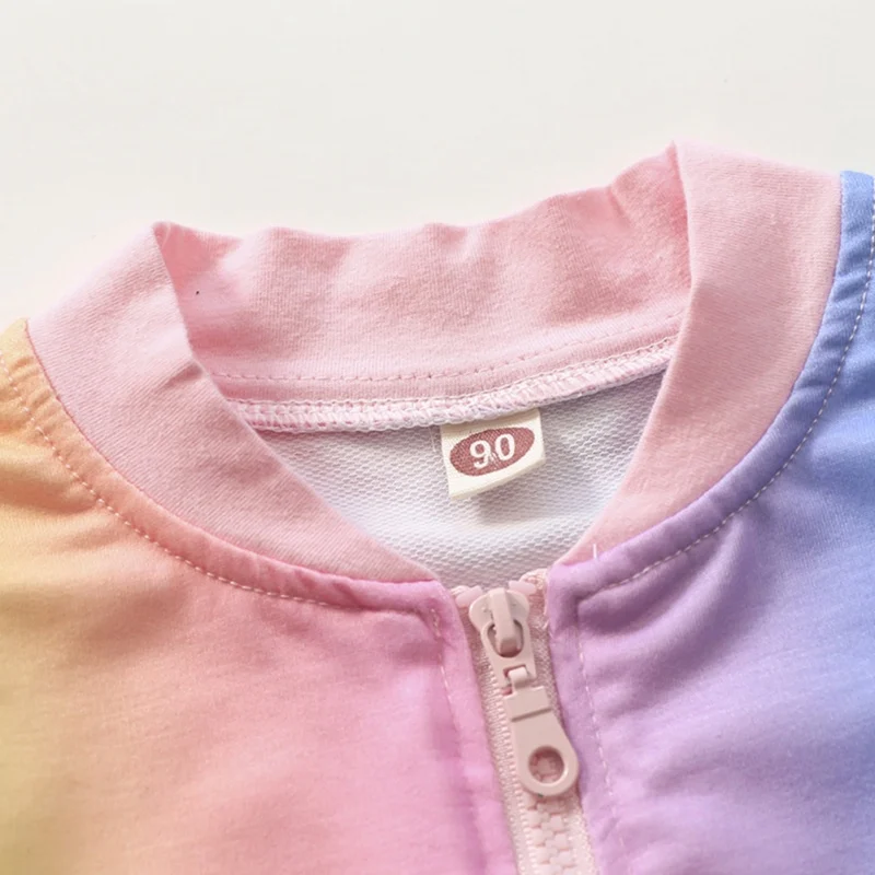 

Children Girls Sports Clothes Set Tie Dye Print Set Girls Rainbow Color Long Sleeve Zip Jacket Sweatshirt+Shorts Pants Outfits