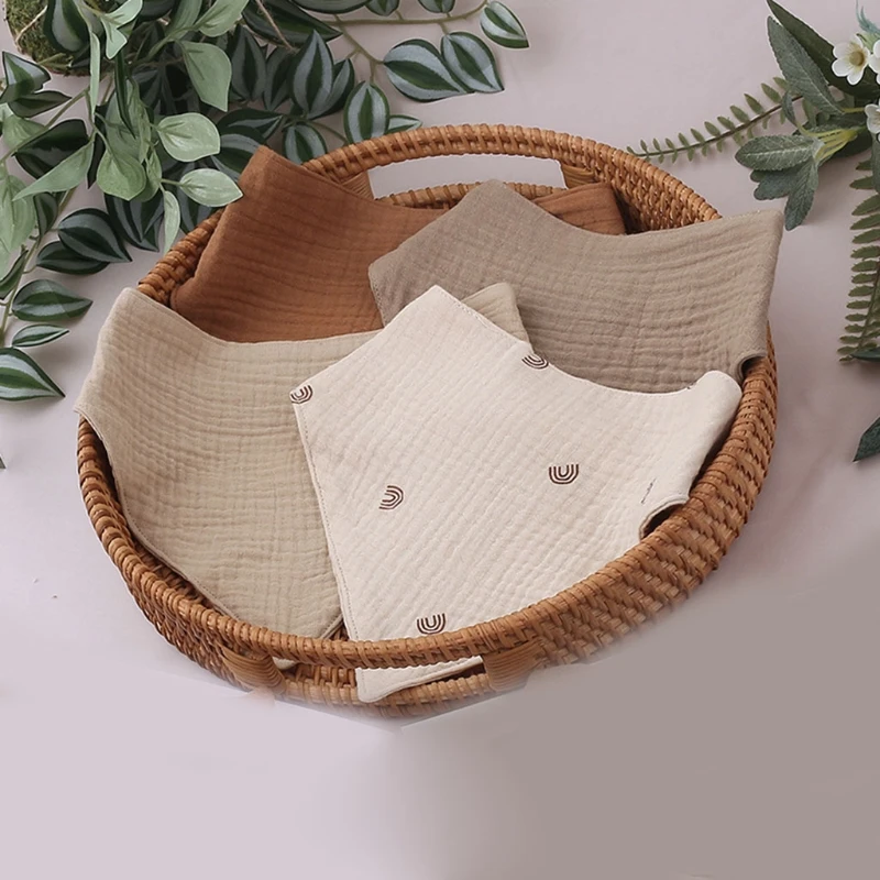 

K1KC 4 Pcs Soft Cotton Triangle Scarf Solid Color Snap Button Bib Baby Feeding Drool Saliva Towel Bandana Burp Cloth