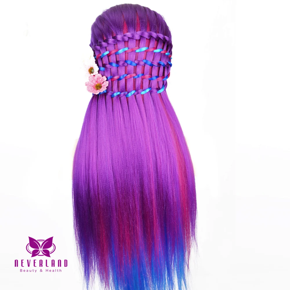 

24" 100% Synthetic Fiber Colorful Hair Mannequin Head for Hairdressers Practicing Braiding Training Head Dummy Doll Head