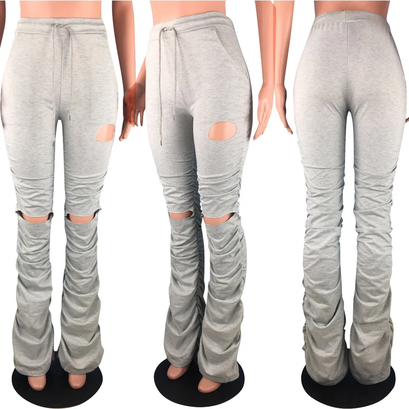 Брюки-клеш Женские с завышенной талией эластичные джоггеры оборками