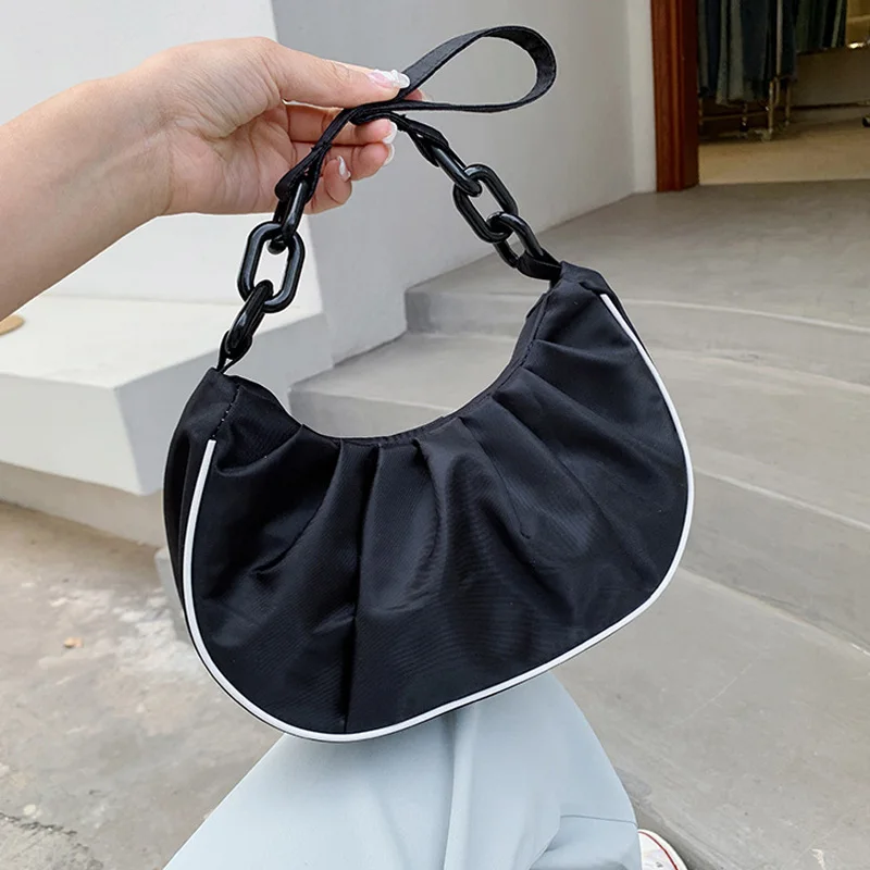 

Popular Pleated Shoulder Bag Fashion Simple Underarm Bags For Women Nylon Designer Handbags And Purses Female Small Hand Bags