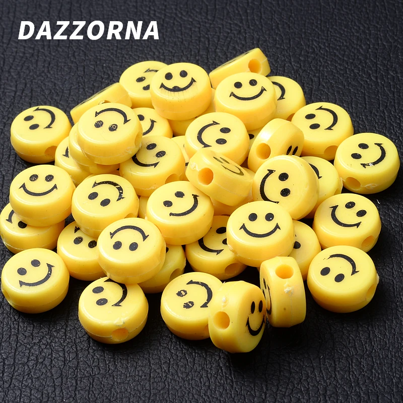 Двусторонние акриловые Круглые бусины-разделители с улыбкой желтые 20 30 шт./лот 5x12