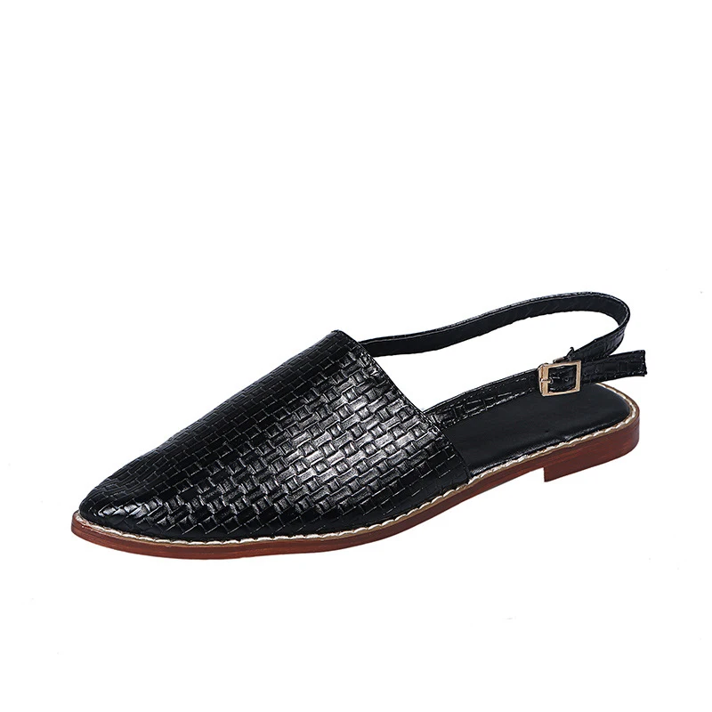 

Female Sandals Pointed Toe Pu Leather Women Summer Single Shoes Woman Flats Loafers Buckle Strap Casual Fashion Ladies Mules