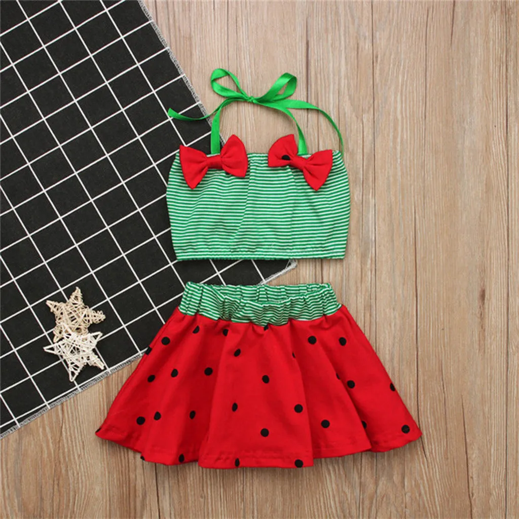 Infant Toddlers Baby Kids Striped Straps Bow Polka Dot Printed Swimwear Outfits Bikini 2020 Girl Swimsuit Summer | Спорт и