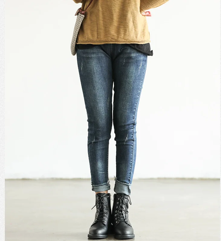 Осенние джинсы Для женщин большой Размеры тонкий типа ретро джинсовые штаны 2019