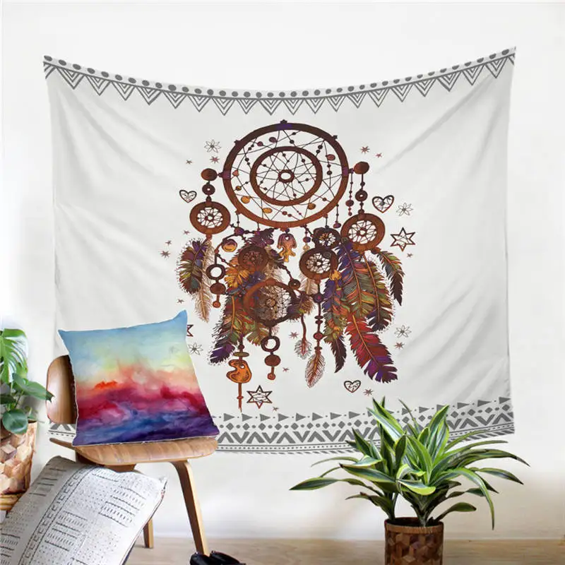 BeddingOutlet Hipster Watercolor Tapestry Dreamcatcher Feathers Wall Hanging Bohemian Art Carpet Decorative Tapestry 2 Sizes - Цвет: 1