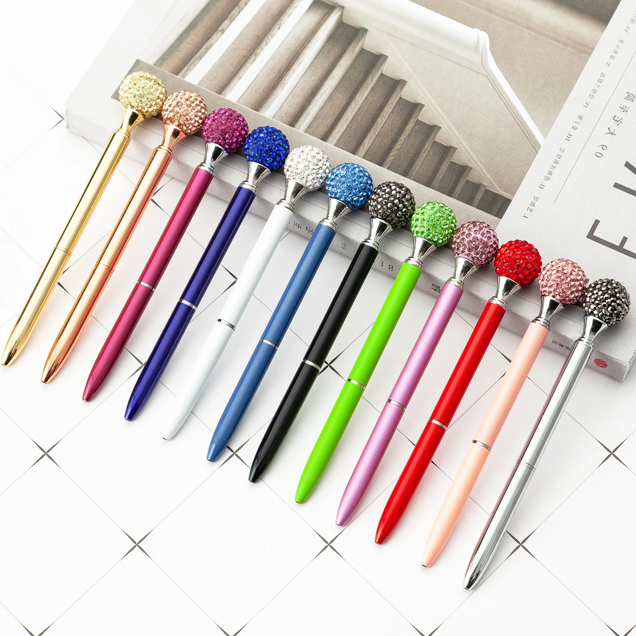 Ellen Brook 1PCS Creative Multicolor Crystal Ball Ballpoint Pen Business Metal Office Pens School Stationery Supplies - купить по