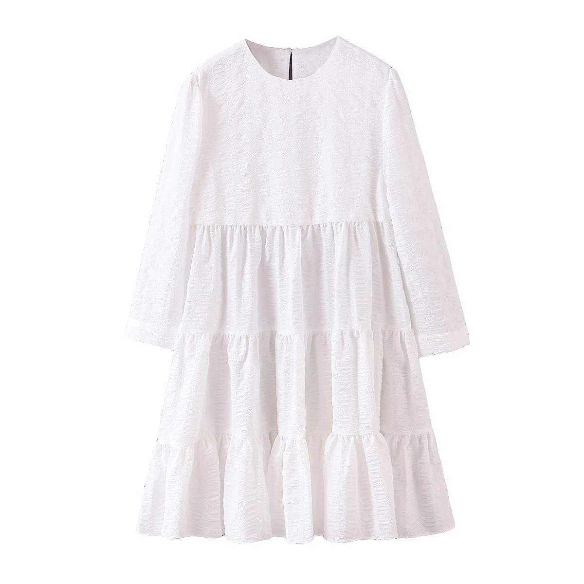 

Dress Women Summer Puff Sleeve Loose Above Knee, Mini Ruffles O-neck Streetwear Solid Half Natural