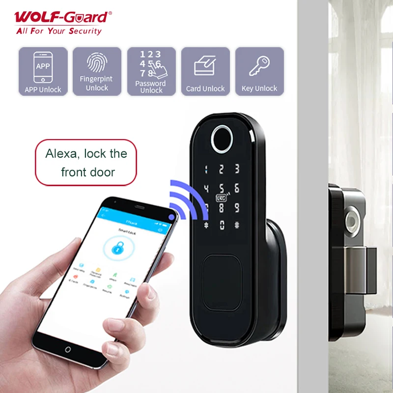 TUYA / TTLock APP WIFI Smart Door Lock 5 in 1 Fingerprint Password Waterproof Unlock Support Alexa & Google Assistant | Безопасность