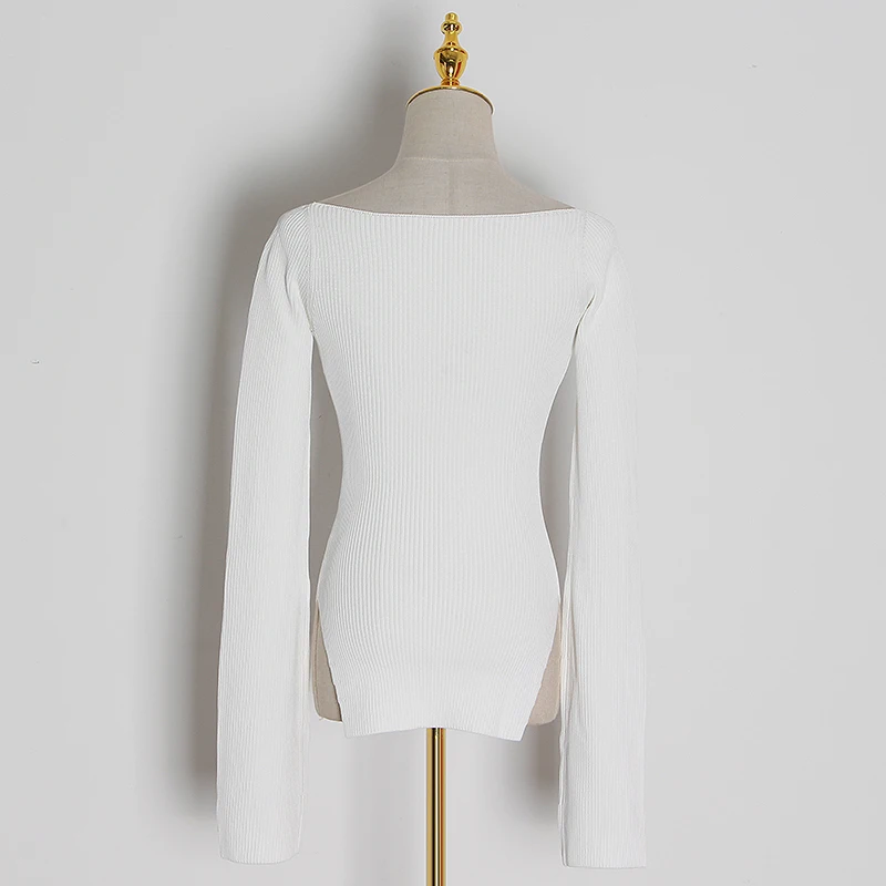 TWOTWINSTYLE Asymmetrical Sweater Knitted Tops Female Square Collar Long Sleeve Sexy Sweaters Women Fashion New 2022 Clothing | Женская