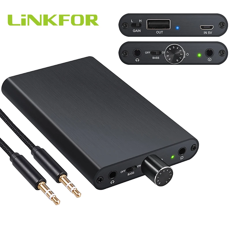 LiNKFOR Hi-Fi усилитель для наушников 16-300Ω с встроенным внешним аккумулятором 3000 мАч