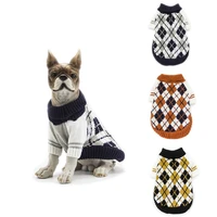 pet dogs cat sweater puppy dogs autumn and winter coat british style costume rhombus design knitwear apparels hot sale