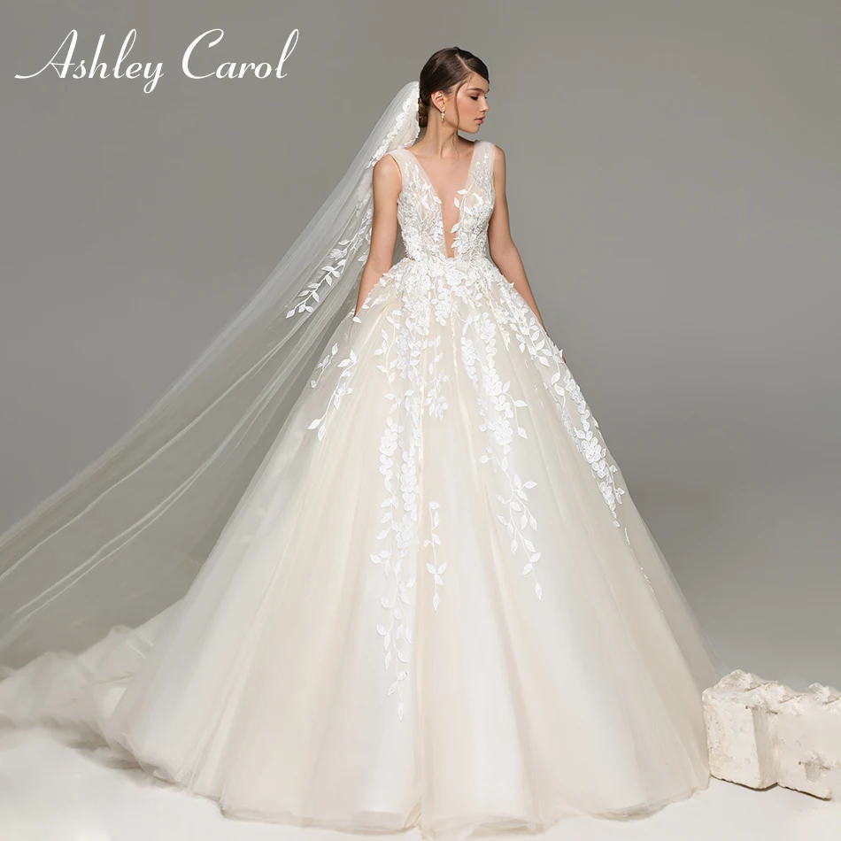 

Ashley Carol Beach A-Line Wedding Dress 2022 Elegant Backless V-neck Sleeveless Lace Appliques Boho Bridal Gown Vestido De Noiva